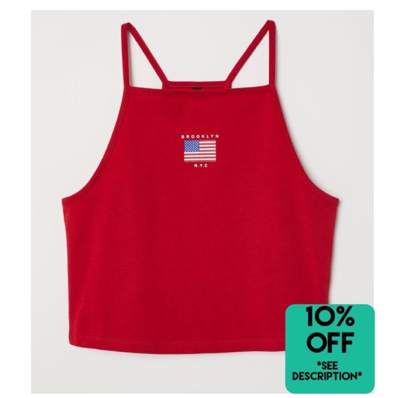 H&M Tops - ☠️ Red USA H&M Tank Tank Top Size Small (NWT)